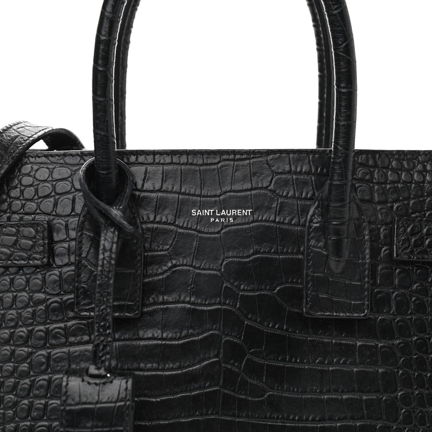 Calfskin Crocodile Embossed Baby Sac De Jour Black