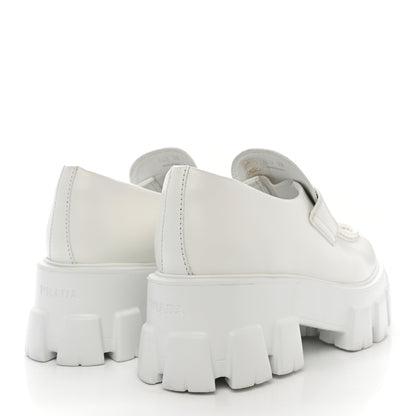 Prada Spazzolato Rois Metal Triangle Logo Monolith 55mm Loafers 38 White 4 of 11