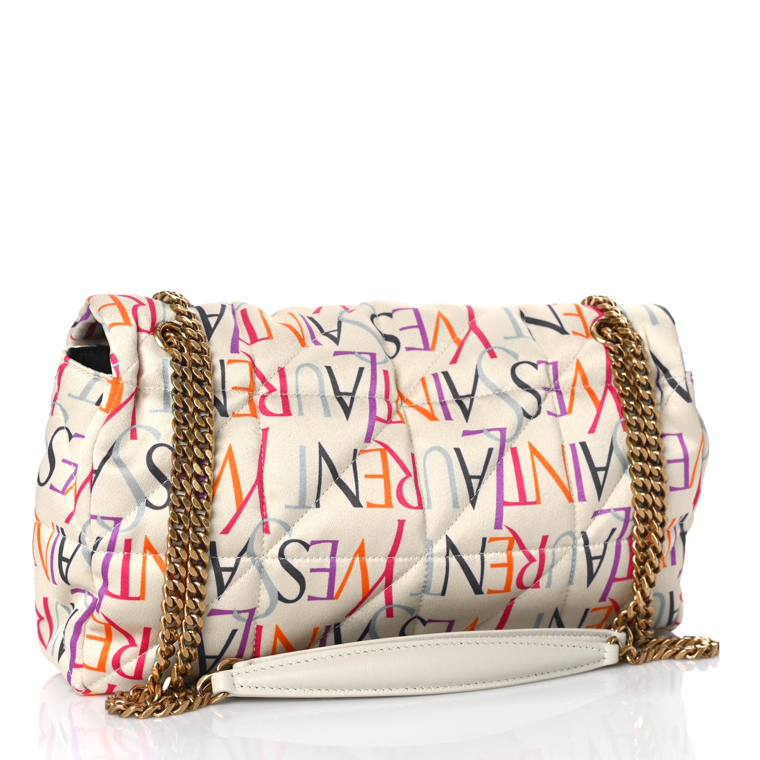 Saint Laurent Silk Carre Rive Gauche Print Patchwork Monogram Medium Jamie Multicolor White 3 of 9