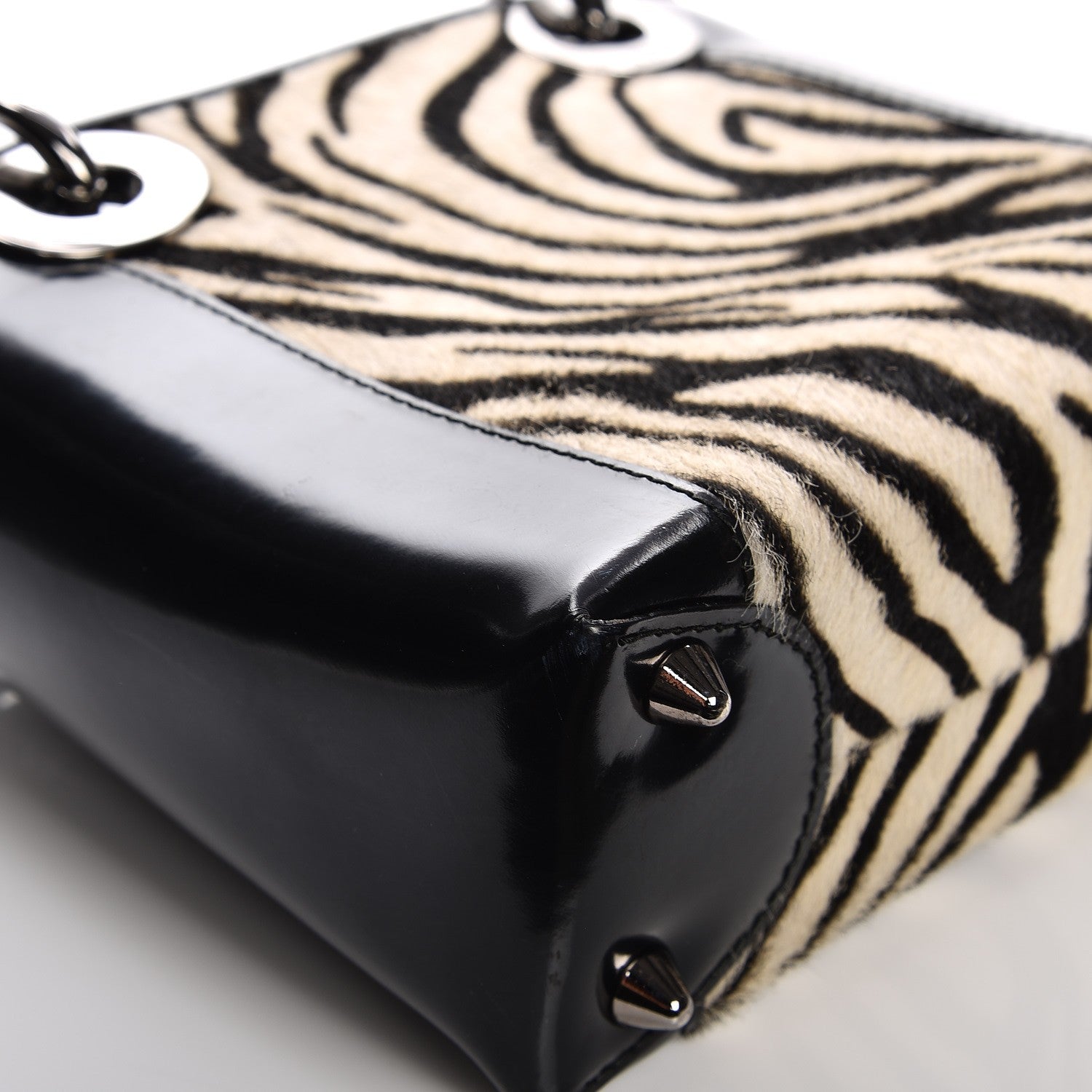 Christian Dior Vintage Patent Pony Hair Zebra Print Mini Lady Dior Black 9 of 9