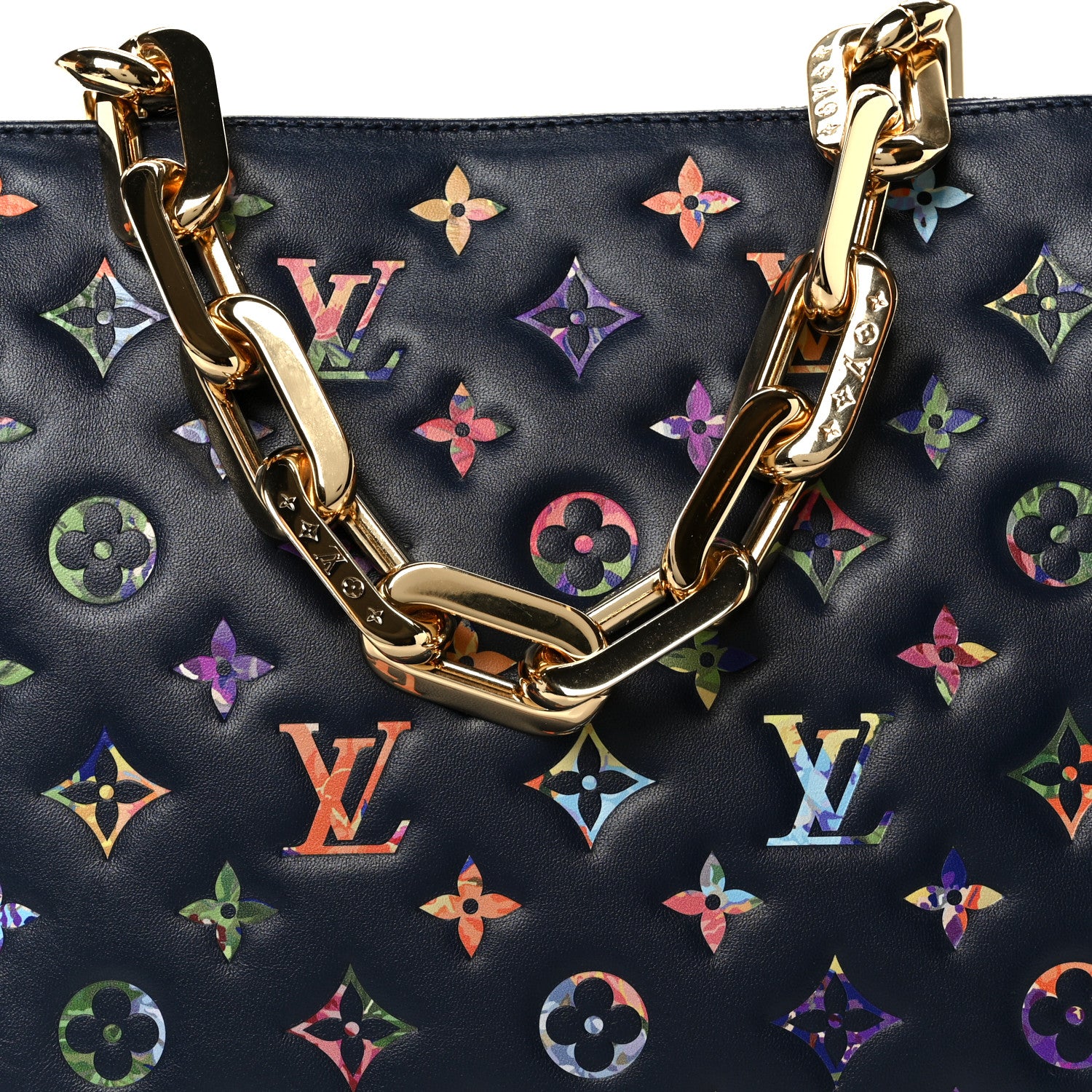 Louis Vuitton Lambskin Embossed Monogram LV Garden Coussin MM Navy