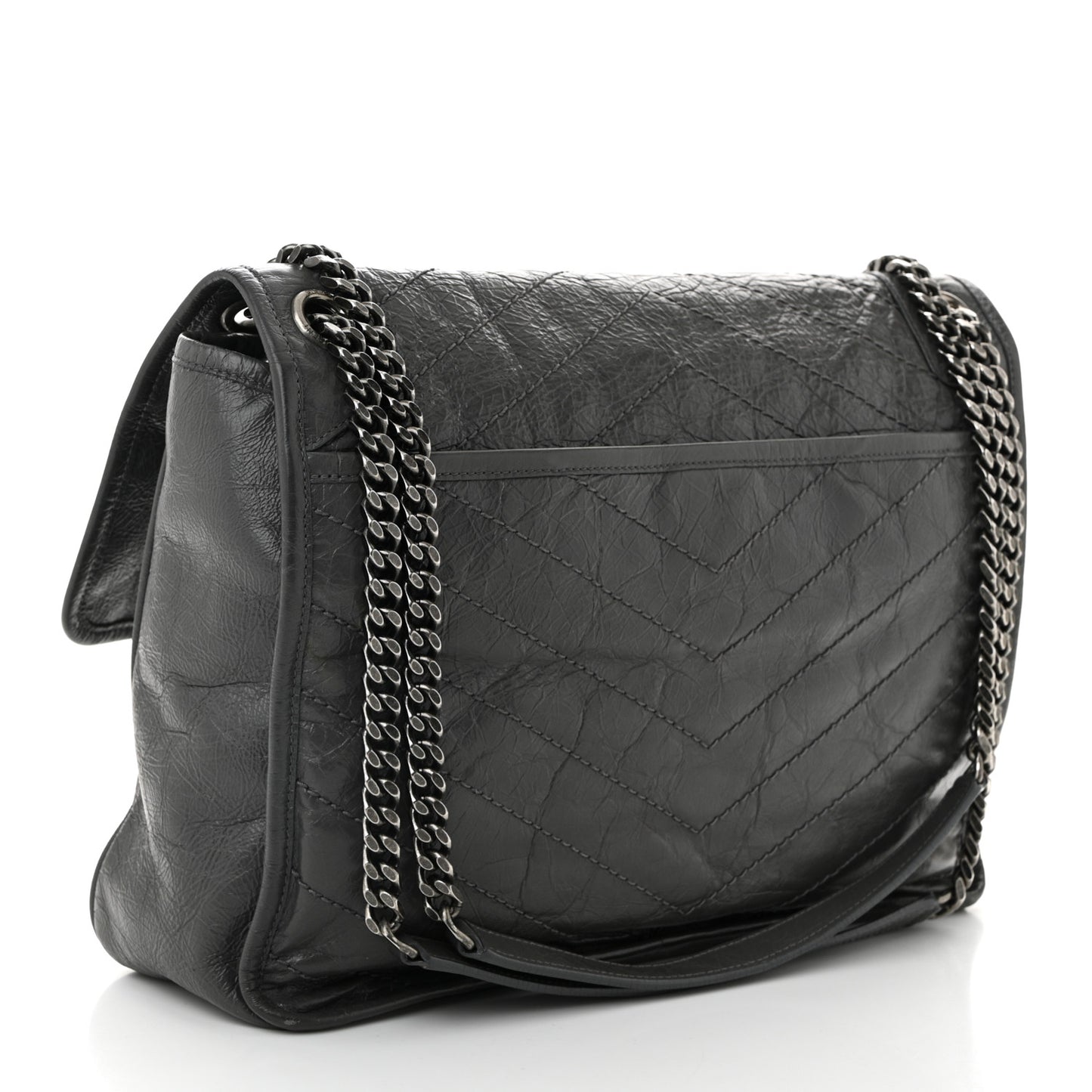 Crinkled Calfskin Matelasse Monogram Large Niki Chain Satchel Storm