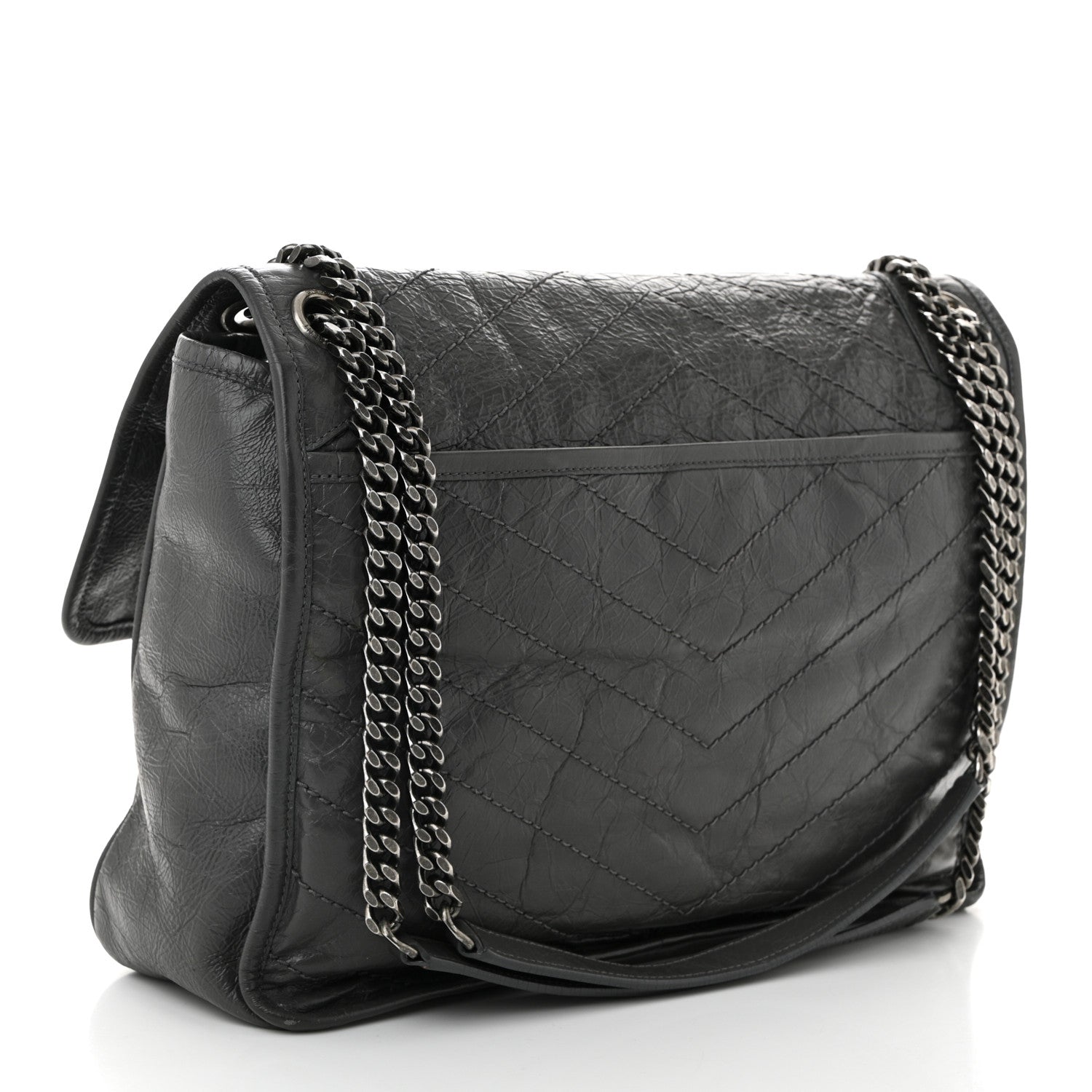 Saint Laurent Crinkled Calfskin Matelasse Monogram Large Niki Chain Satchel Storm 3 of 11
