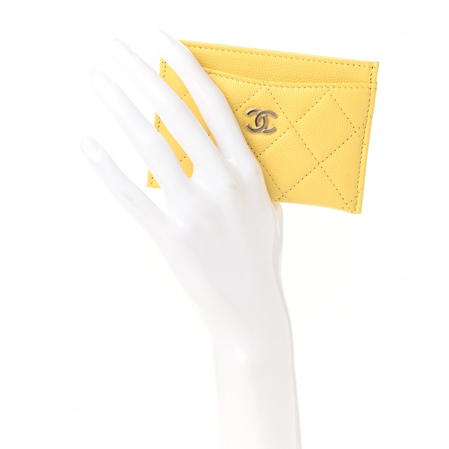 Caviar Quilted Card Holder Yellow