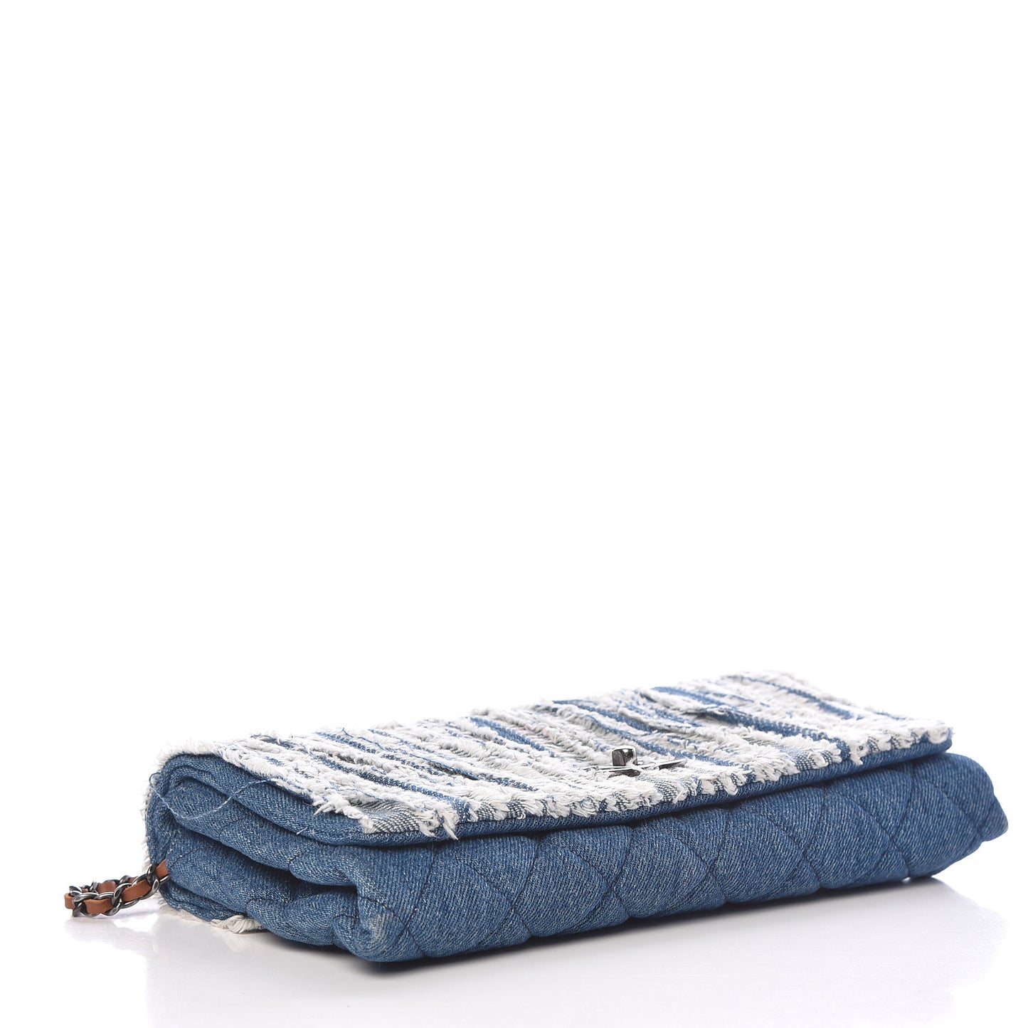 Denim Fringe Medium Single Flap Bag Blue