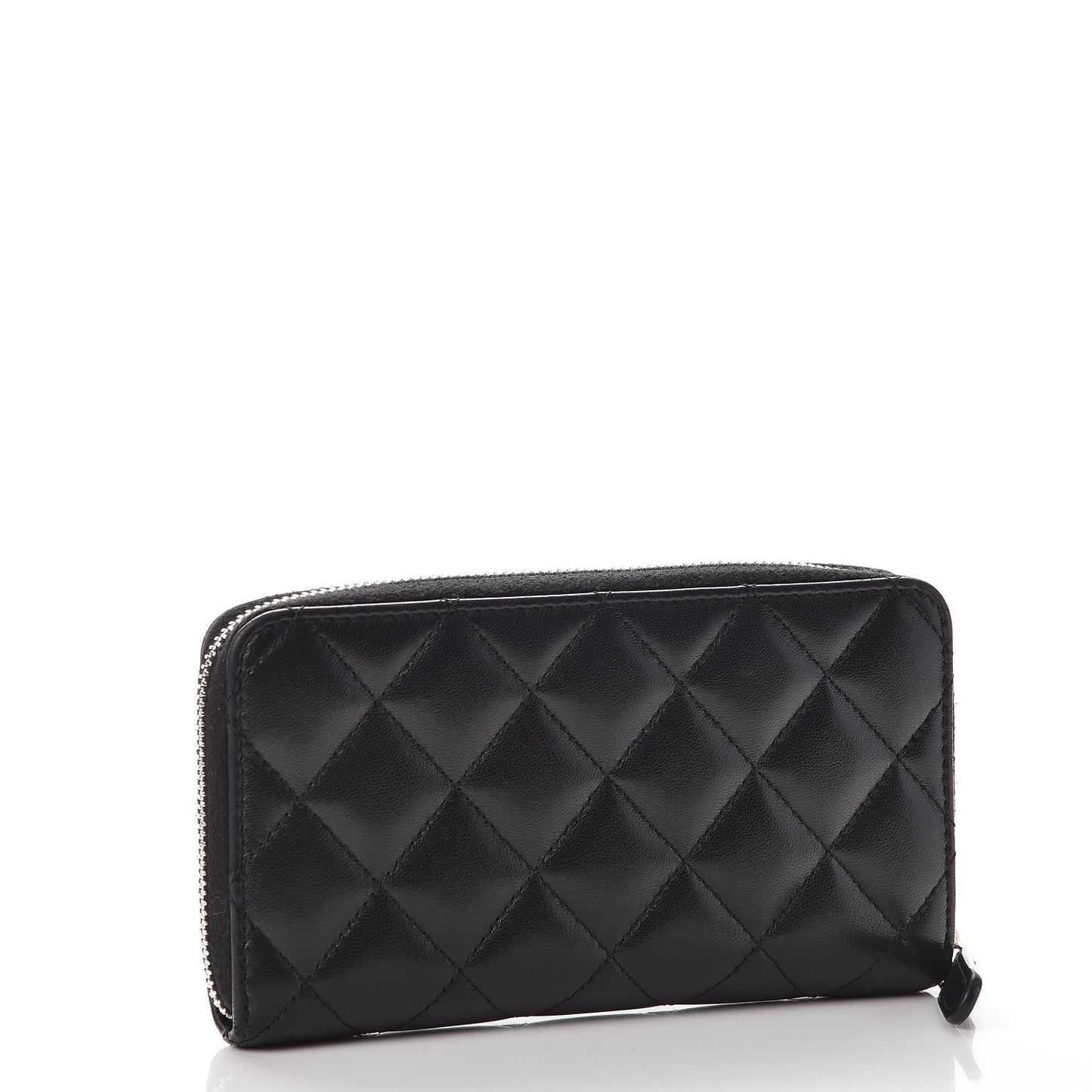 Lambskin Quilted Large Gusset Zip Around Wallet Black
