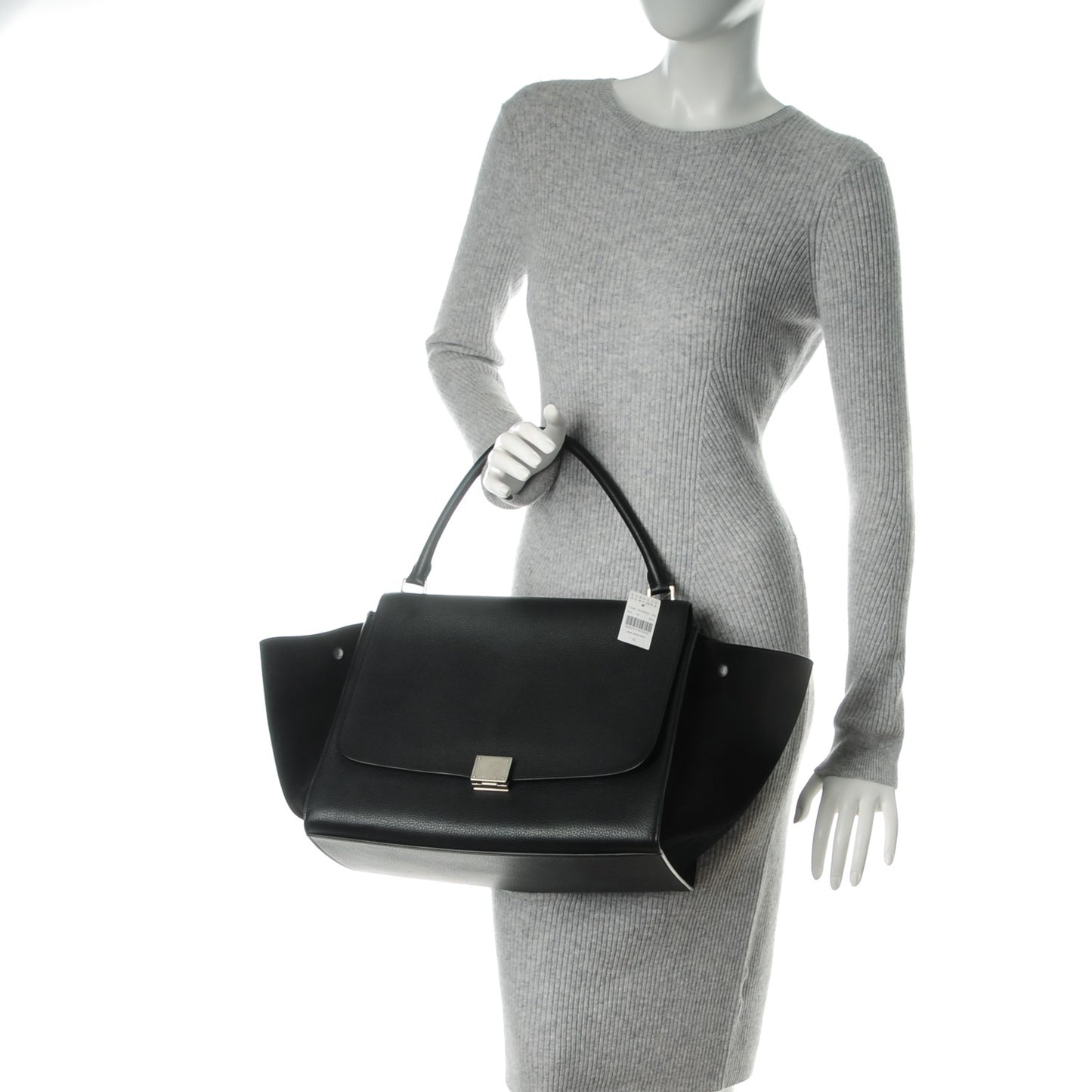 Drummed Calfskin Suede Large Trapeze Black