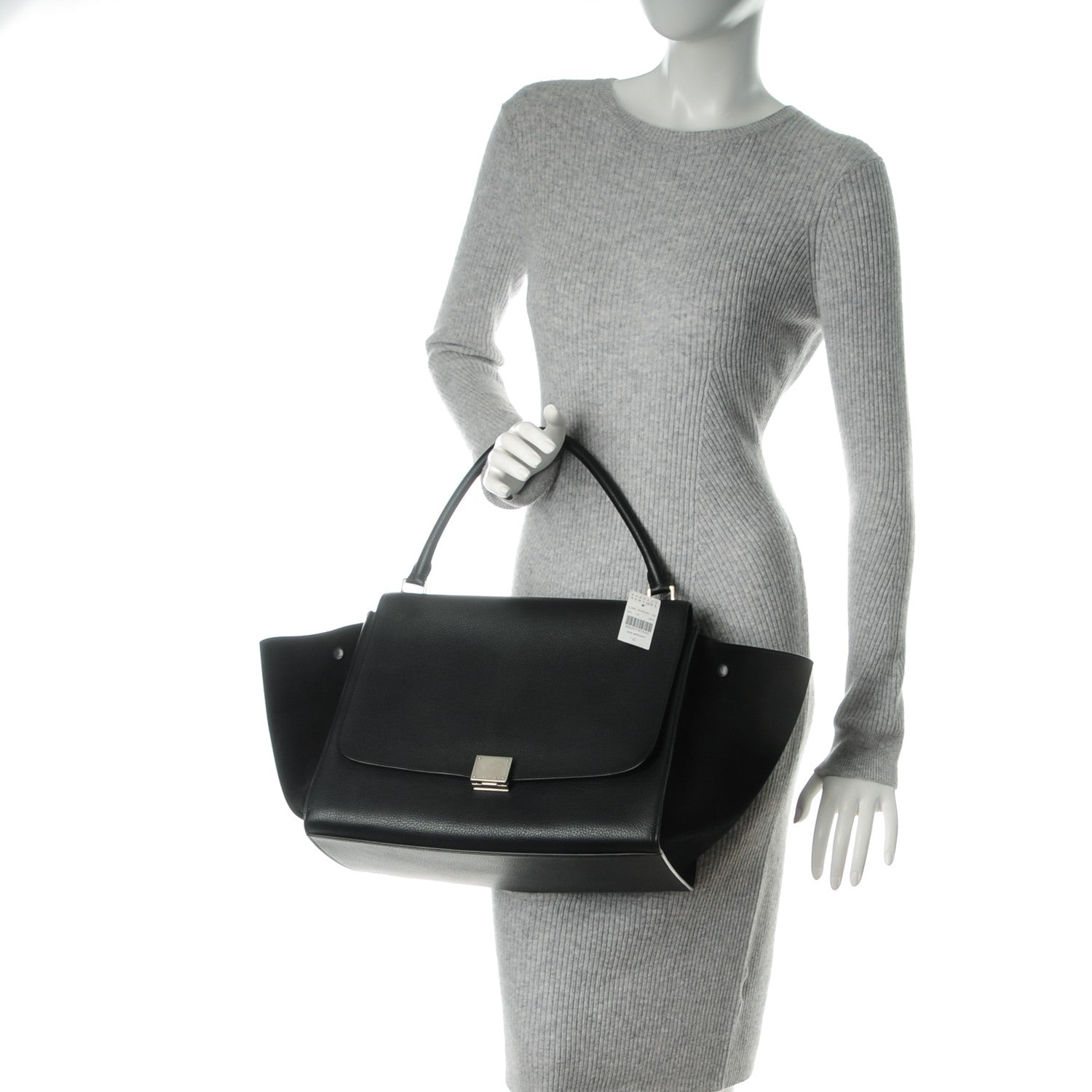 Celine Drummed Calfskin Suede Large Trapeze Black 2 of 8