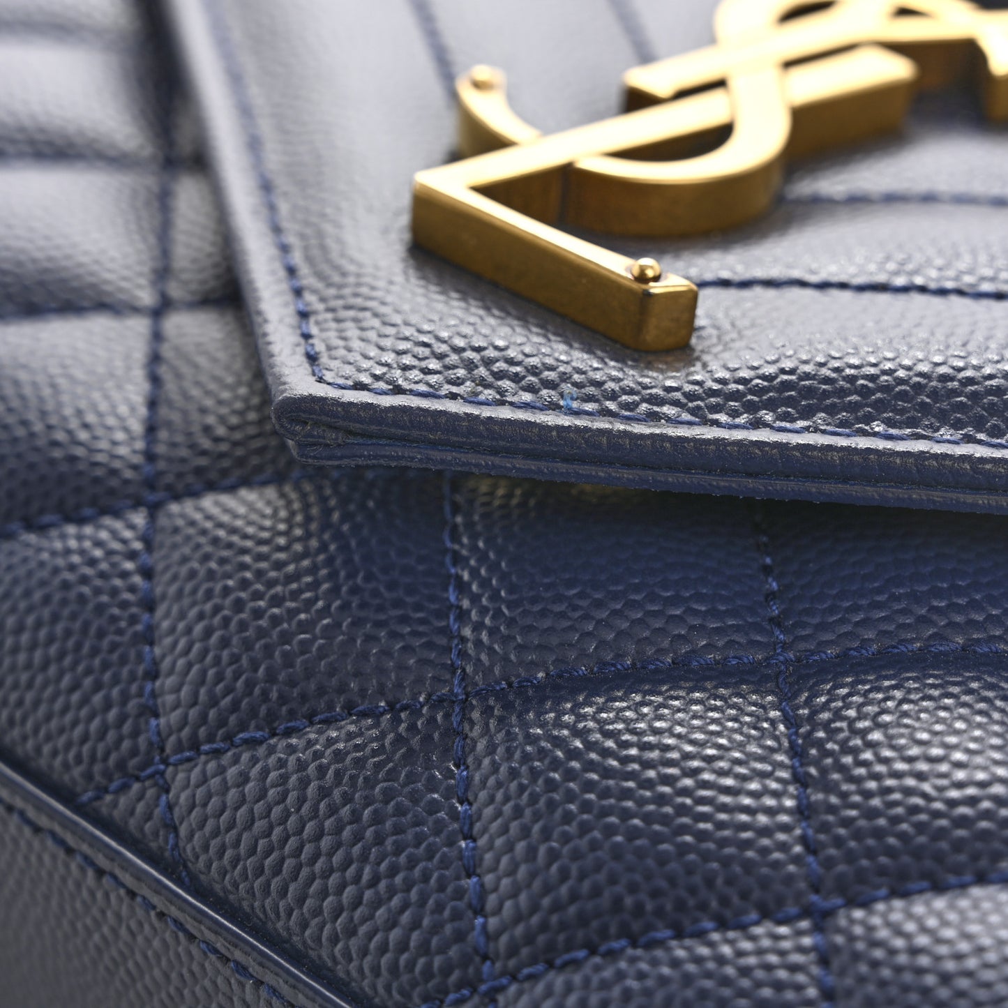 Grain De Poudre Textured Mixed Matelasse Triquilt Small Monogram Satchel Blue Charron