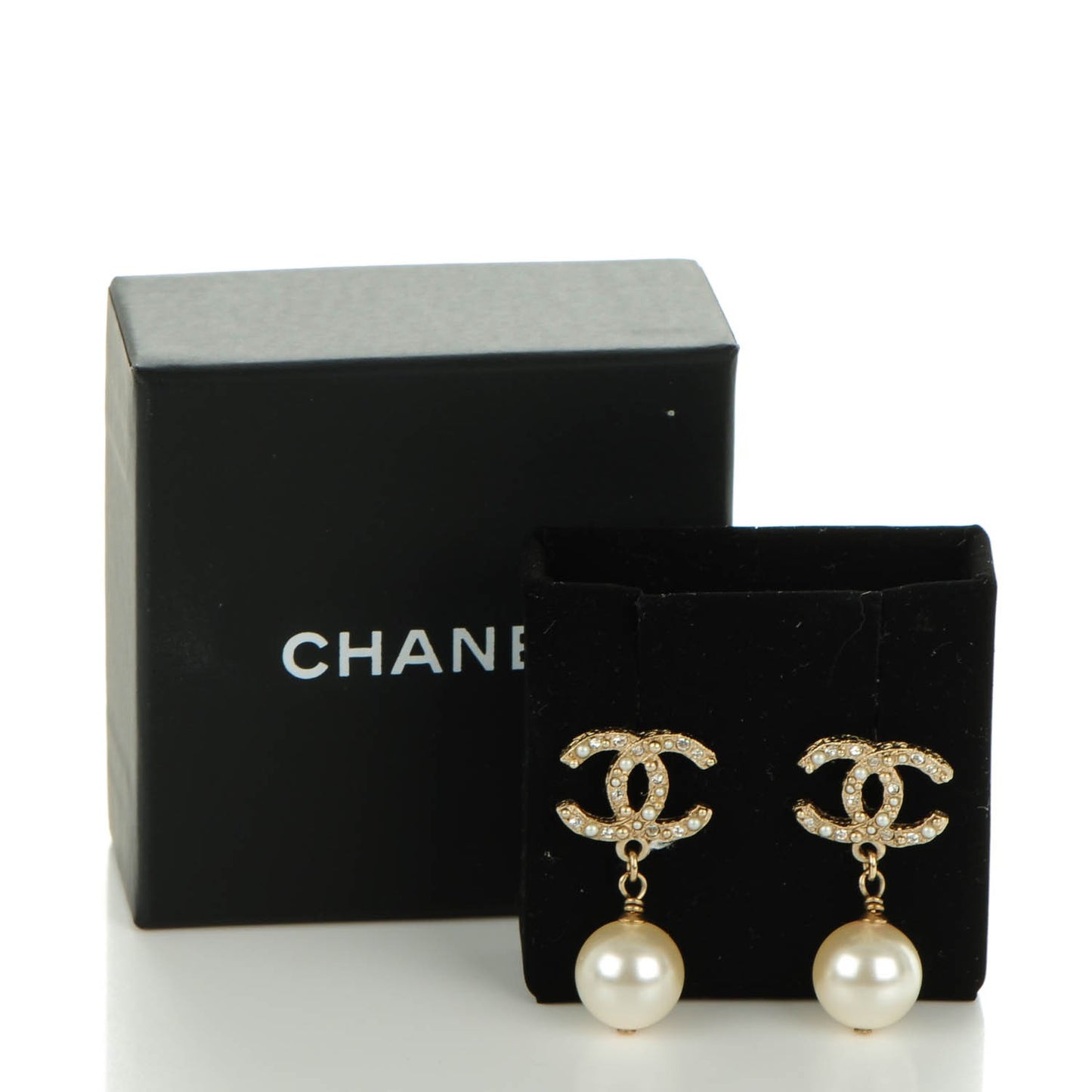 Crystal Pearl CC Drop Earrings Gold