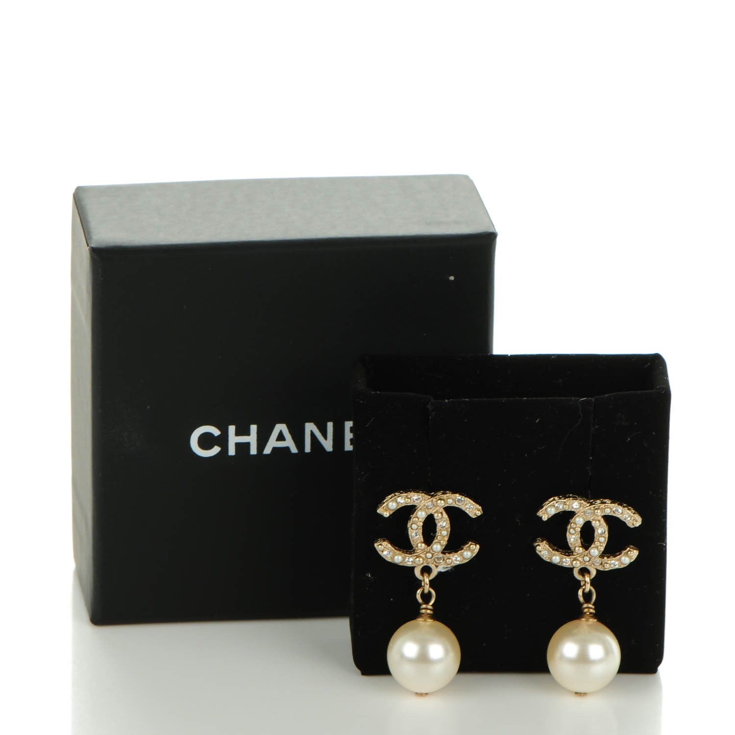 Chanel Crystal Pearl CC Drop Earrings Gold 3 of 5