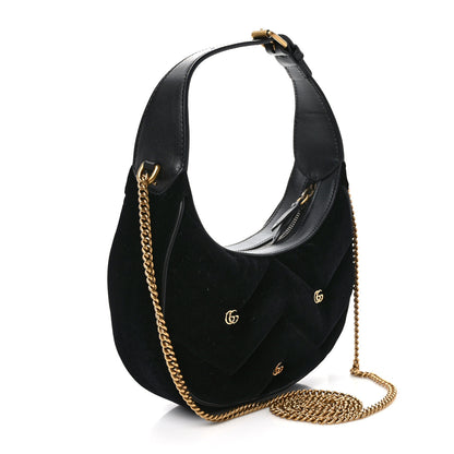 Gucci Velvet Matelasse Double G Studs Torchon GG Marmont Half Moon Hobo Black 3 of 9