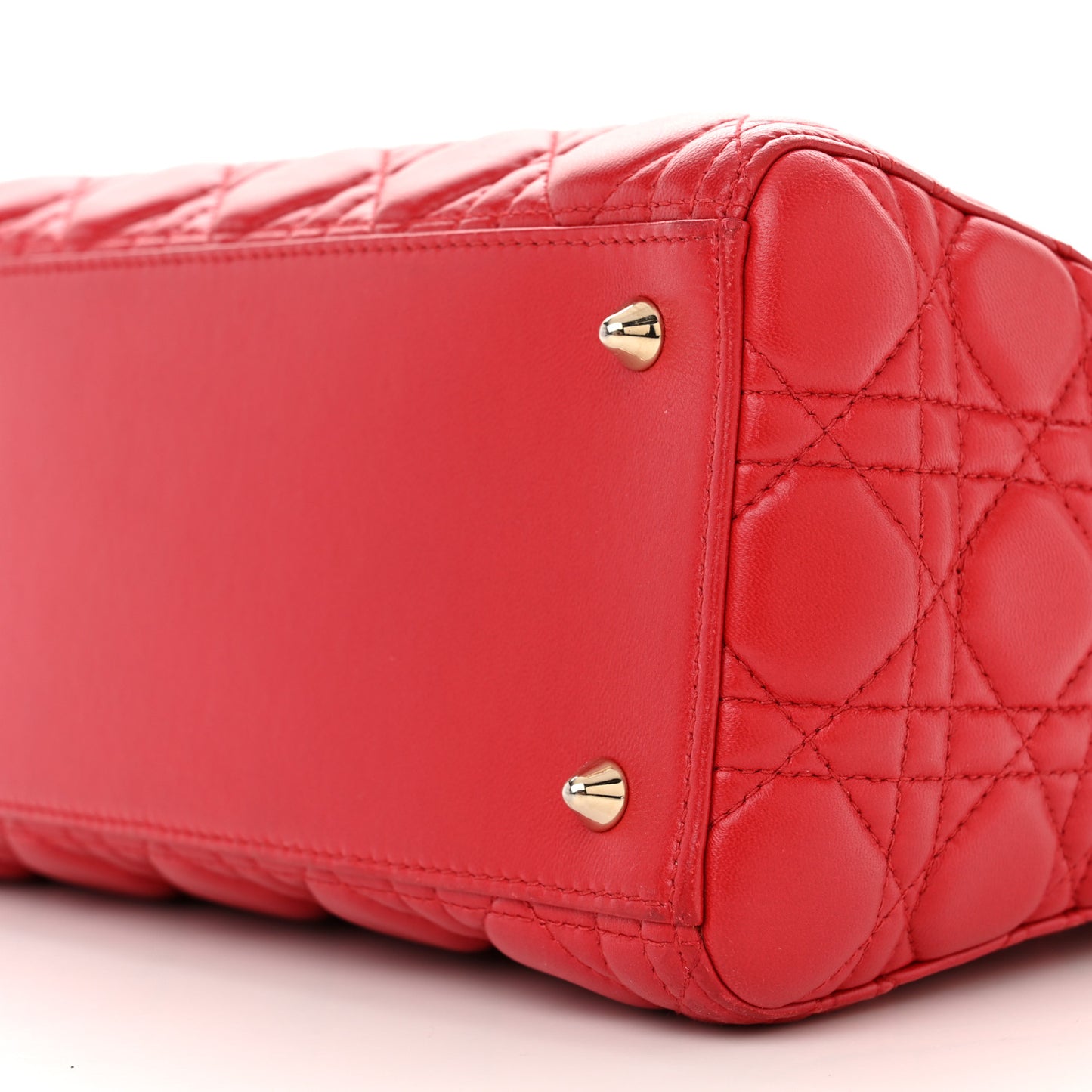 CHRISTIAN DIOR Lambskin Cannage Medium Lady Dior Red