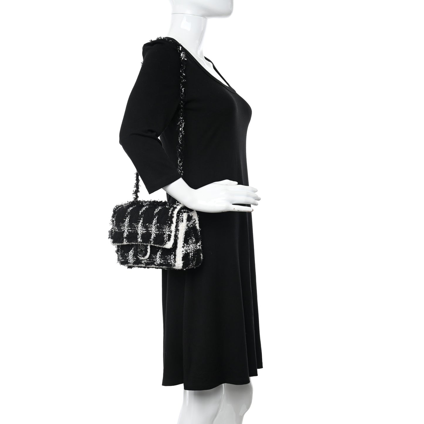 Tweed Quilted Tartan Medium Double Flap Black White