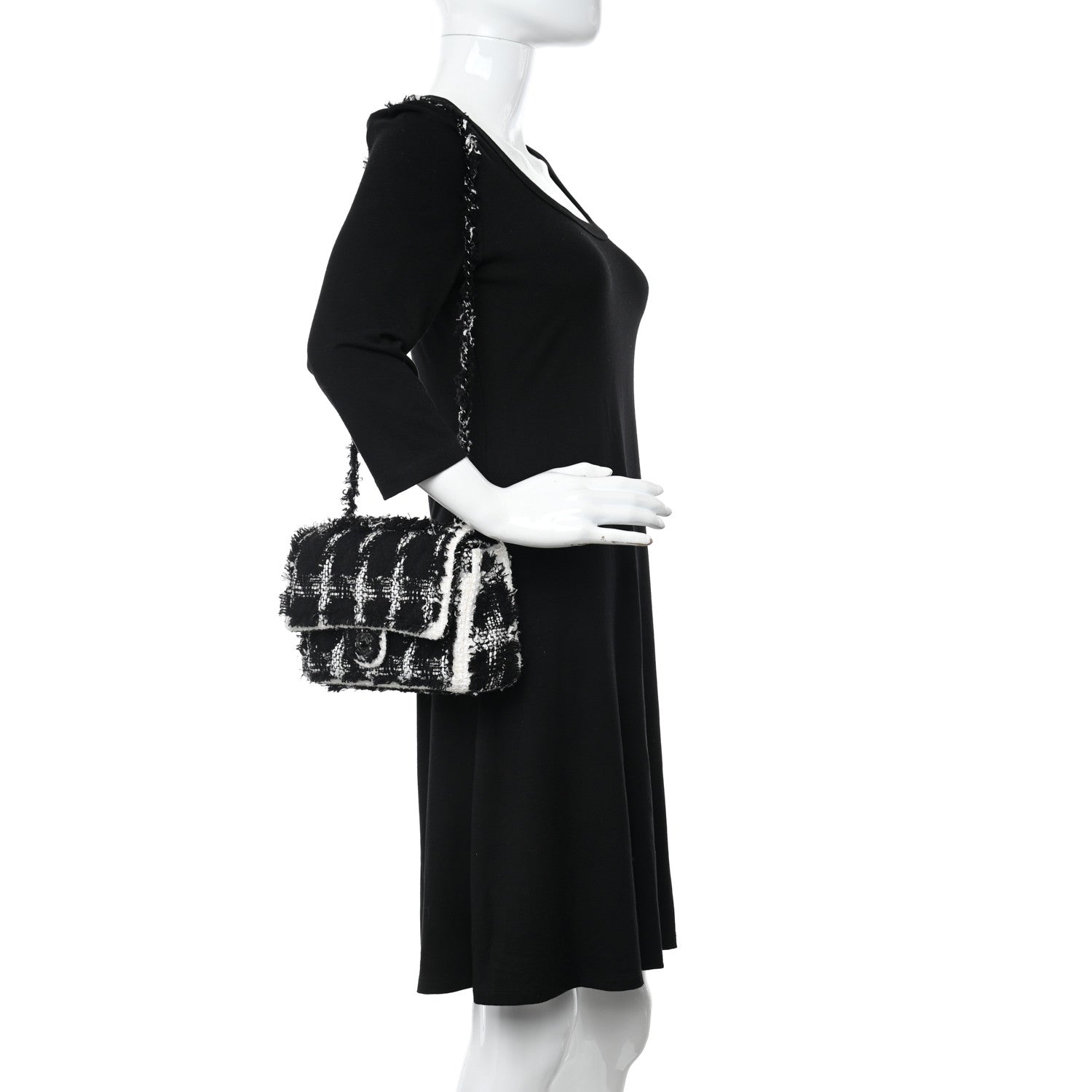 Chanel Tweed Quilted Tartan Medium Double Flap Black White 2 of 10