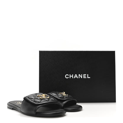 Chanel Lambskin Quilted Turnlock Flat Mules 37.5 Black 9 of 9