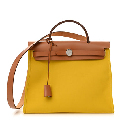 Hermes Vache Hunter Toile Officier Herbag Zip PM 31 PM Natural Jaune De Naples 1 of 12