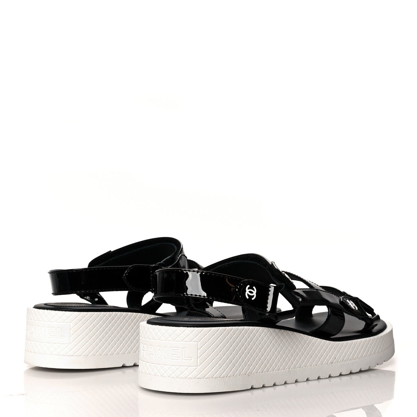 Patent Calfskin Velcro Dad Sandals 39 Black