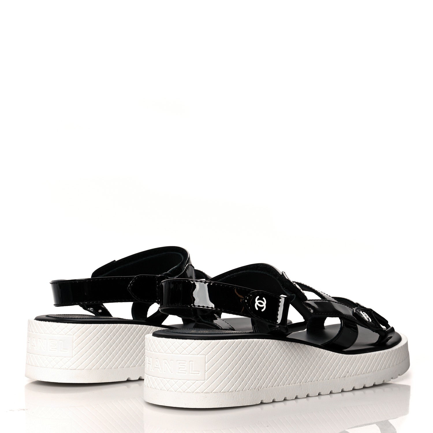 Chanel Patent Calfskin Velcro Dad Sandals 39 Black 4 of 7