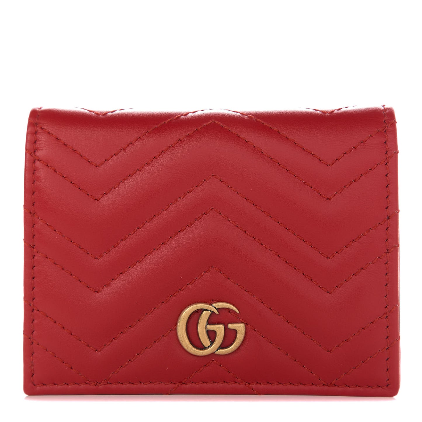 Calfskin Matelasse GG Marmont Card Case Wallet Hibiscus Red