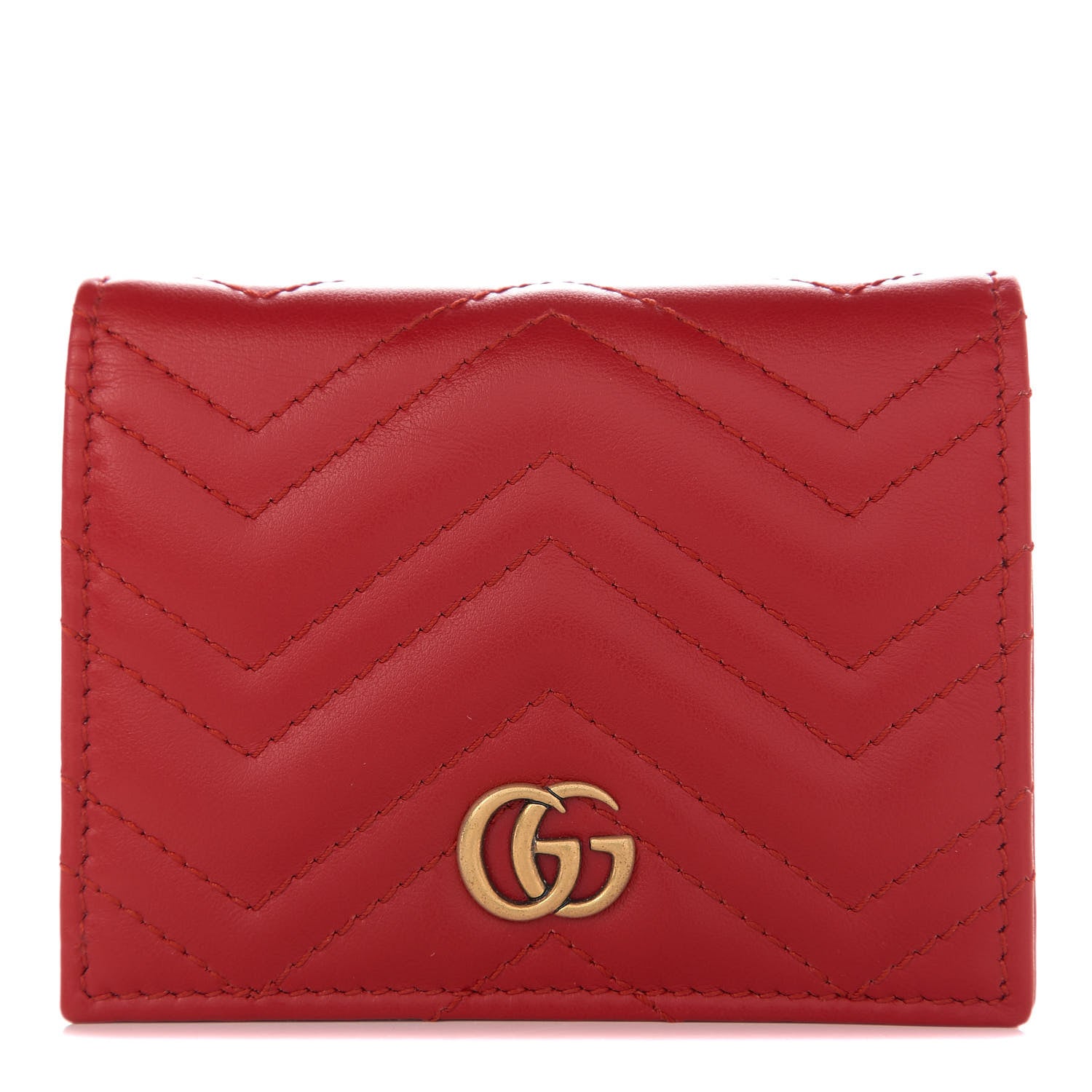 Gucci Calfskin Matelasse GG Marmont Card Case Wallet Hibiscus Red 1 of 9