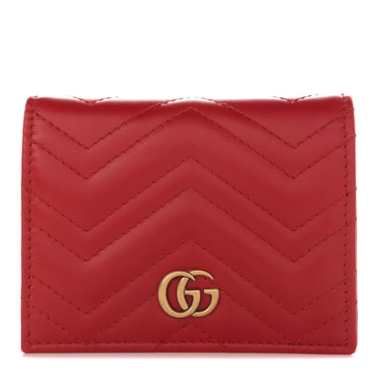 Gucci Calfskin Matelasse GG Marmont Card Case Wallet Hibiscus Red 1 of 9