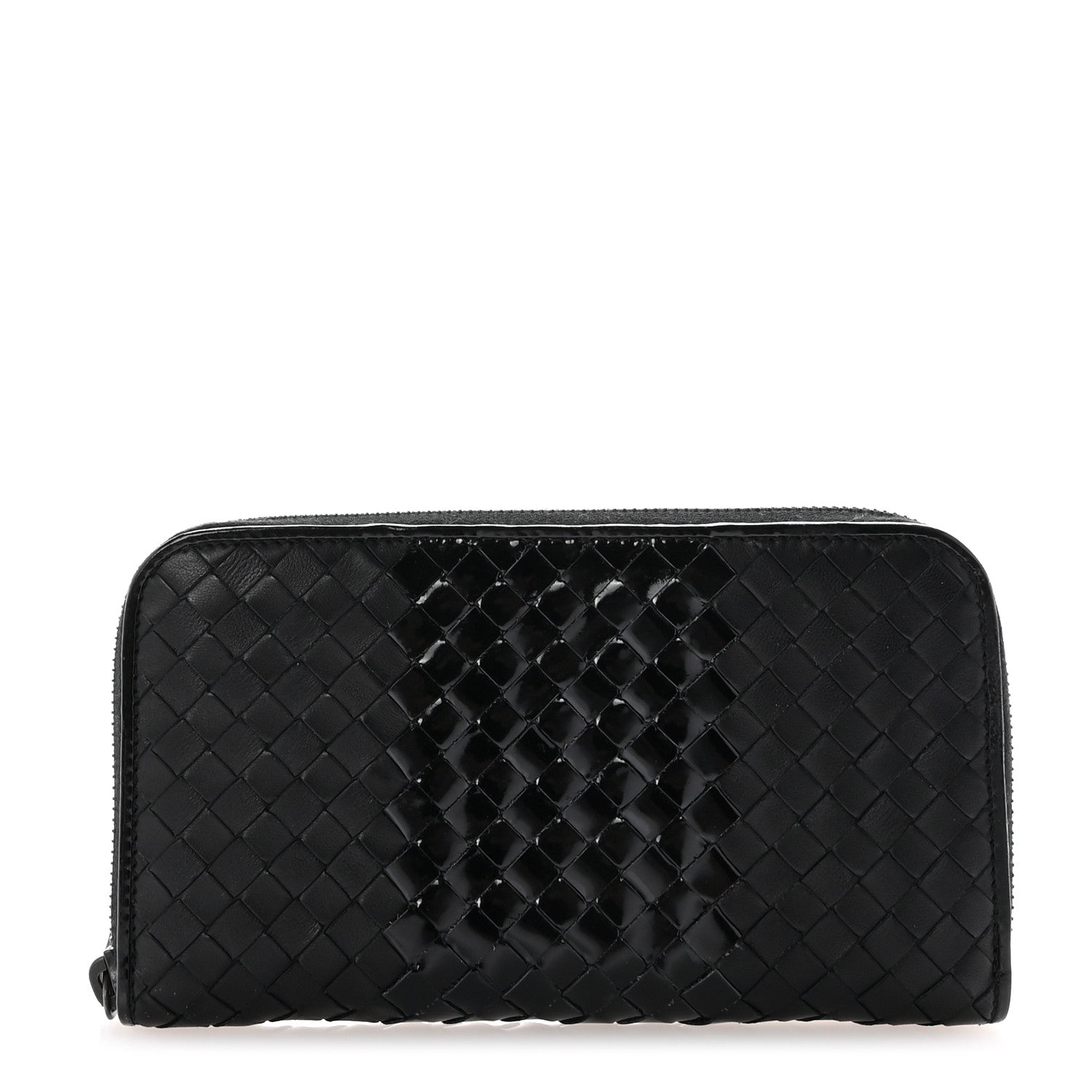 Bottega Veneta Nappa Patent Intrecciato Zip Around Wallet Black 1 of 8