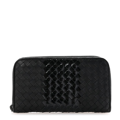 Bottega Veneta Nappa Patent Intrecciato Zip Around Wallet Black 1 of 8