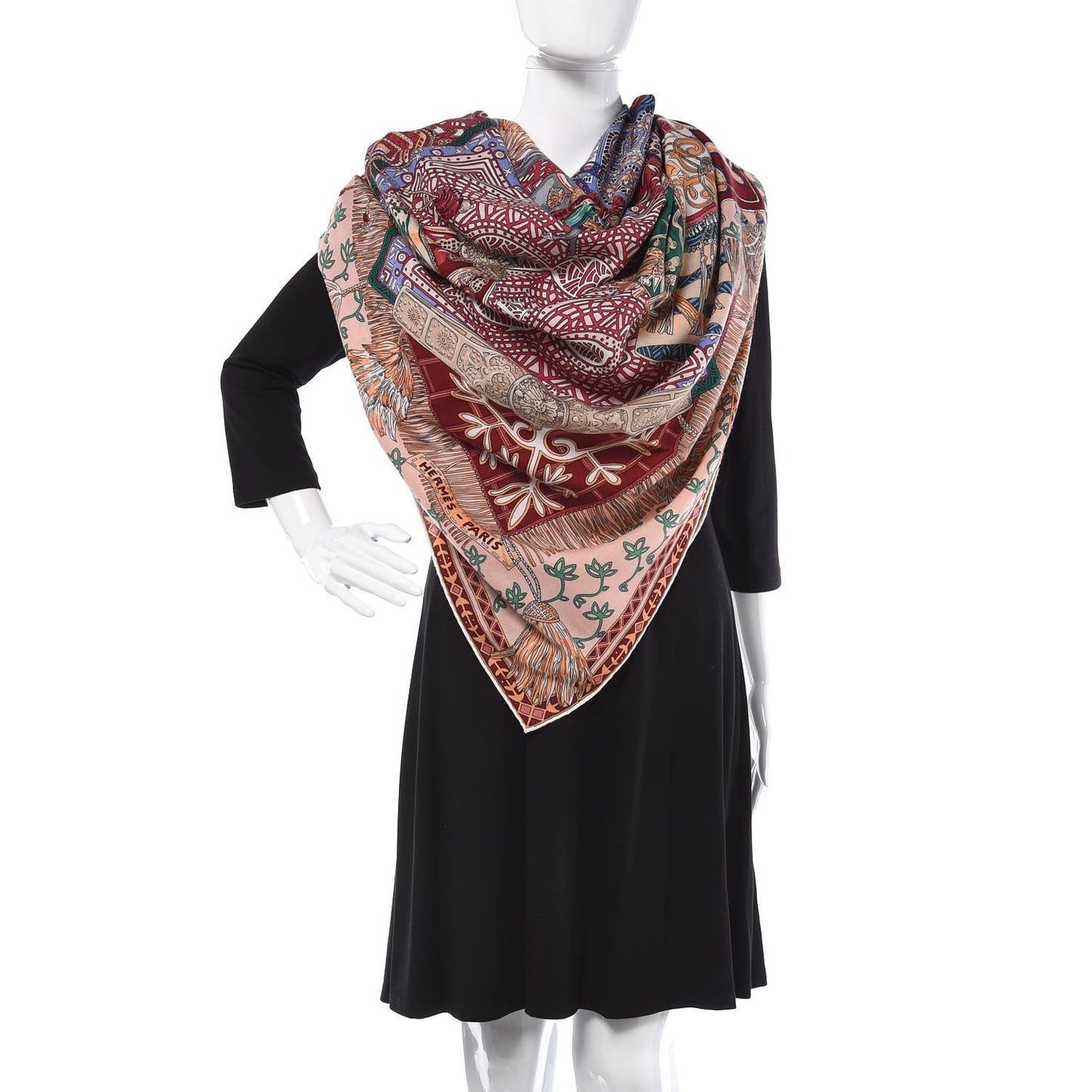 Cashmere Silk Cavaliers du Caucase Shawl 140 Rose Pale Bleu Framboise