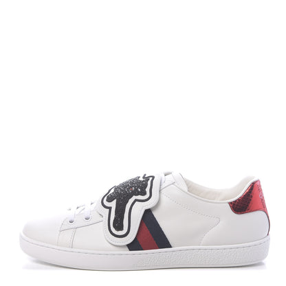 Gucci Calfskin Ayers Crystal Panther Embroidered Womens Ace Sneakers 38 White 1 of 11