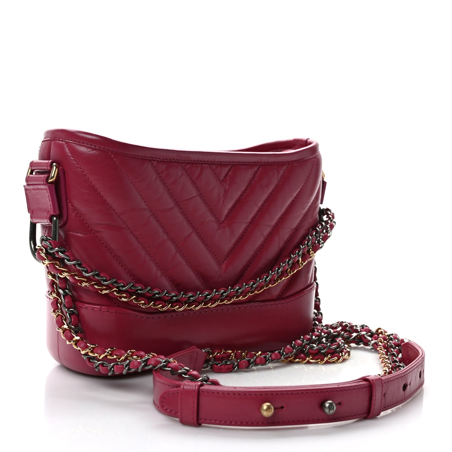 Aged Calfskin Chevron Quilted Small Gabrielle Hobo Dark Pink
