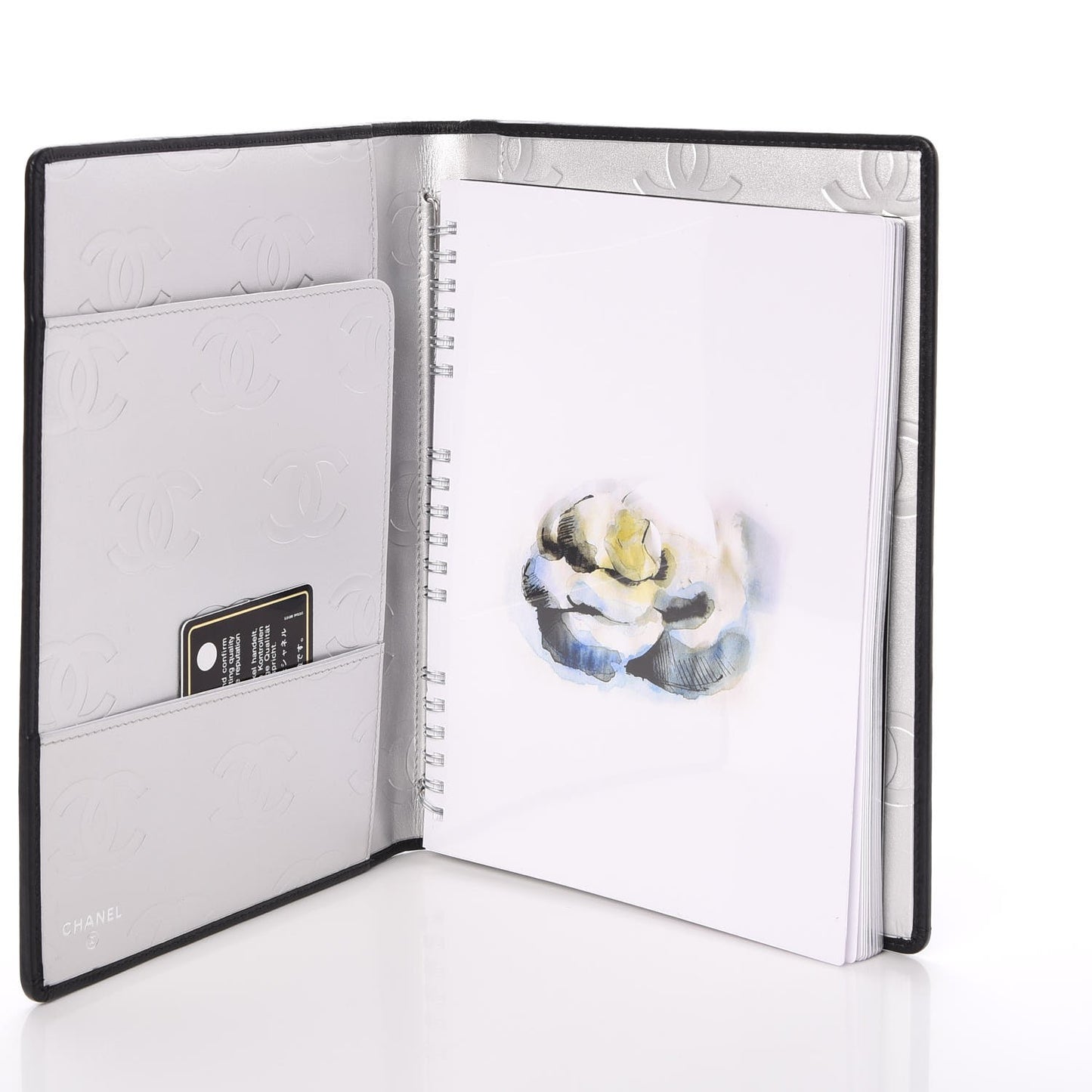 Calfskin Quilted Large Cambon Agenda Planner Black Silver