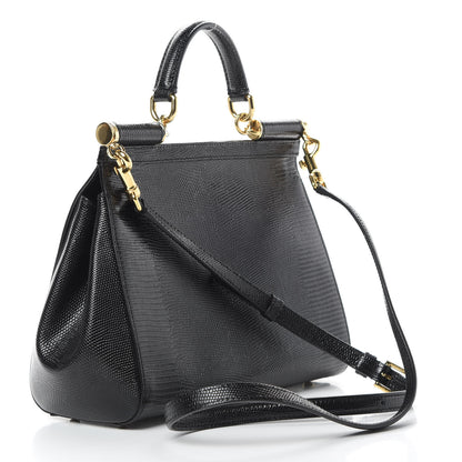 Dolce & Gabbana Stampa Iguana Crystal Medium Miss Sicily Satchel Black 3 of 9