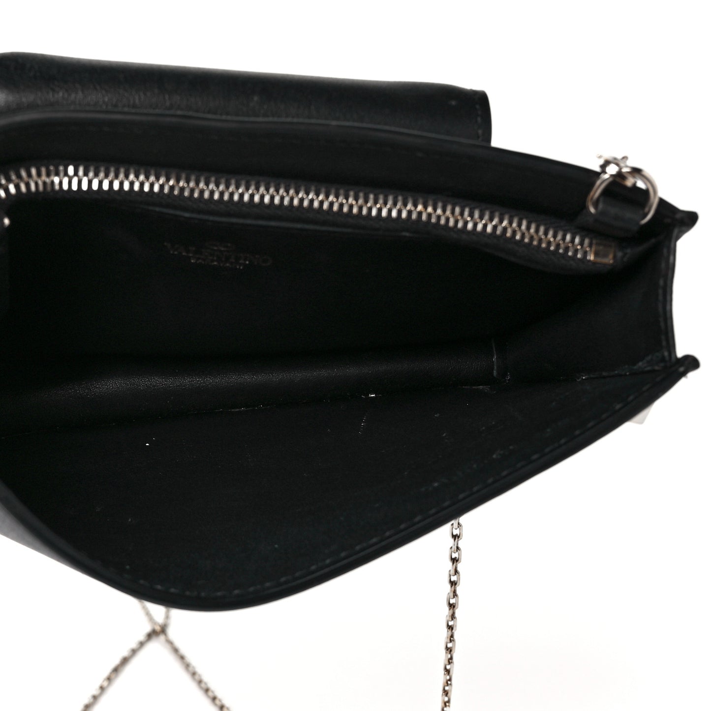 Calfskin Rockstud Phone Case With Chain Black