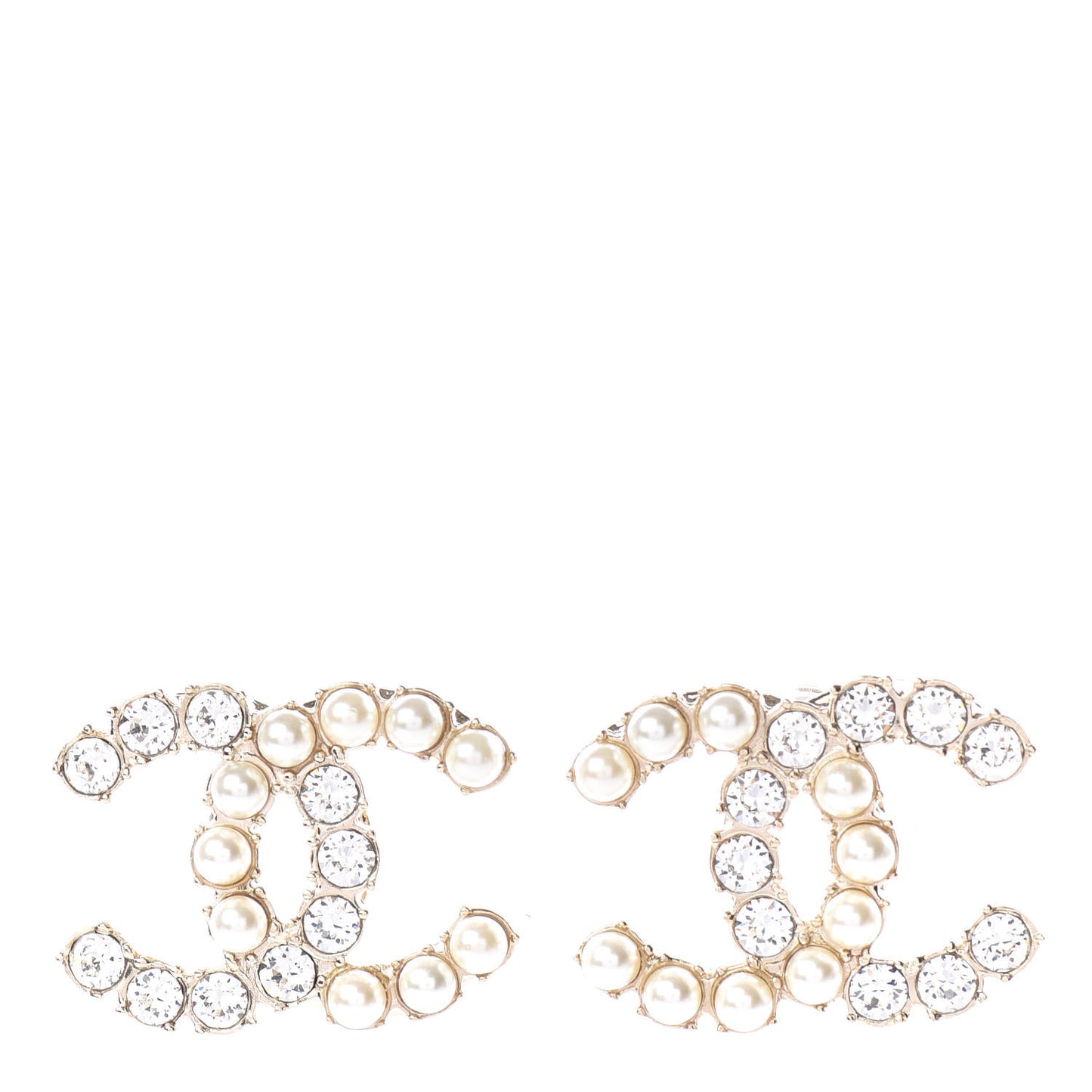 Crystal Pearl CC Dazzling Domino Earrings Gold