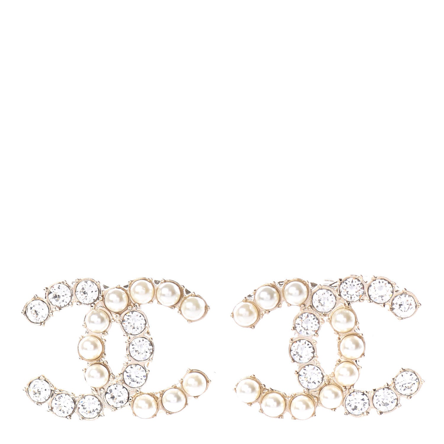 Chanel Crystal Pearl CC Dazzling Domino Earrings Gold 1 of 5