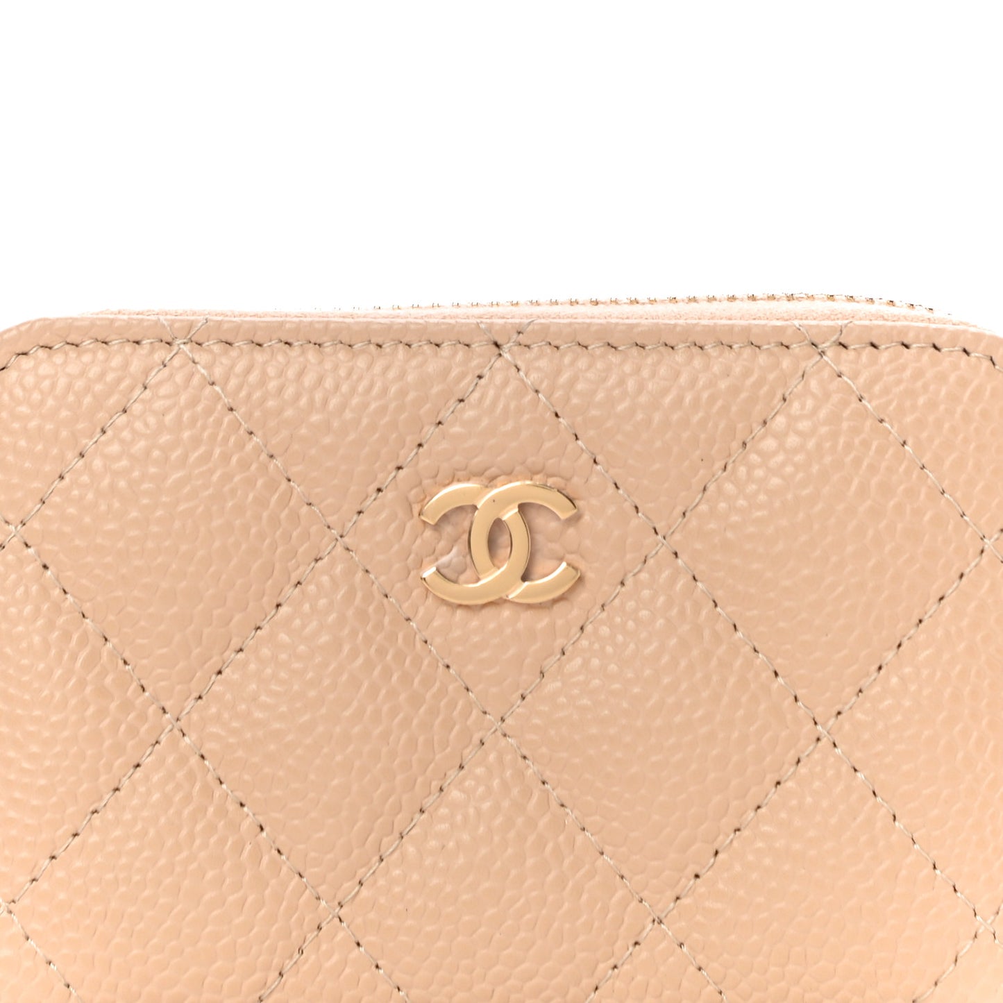 Caviar Quilted Zip Around Coin Purse Beige