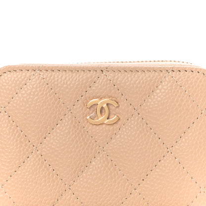 Chanel Caviar Quilted Zip Around Coin Purse Beige 8 of 12