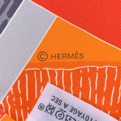Hermes Silk Mors A Jouets Chemise Slim Maxi Twilly Orange Gris White 3 of 4