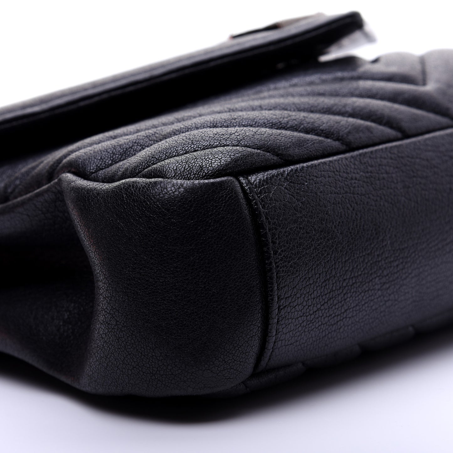 Sheepskin Matelasse Chevron Monogram Medium College Bag Black