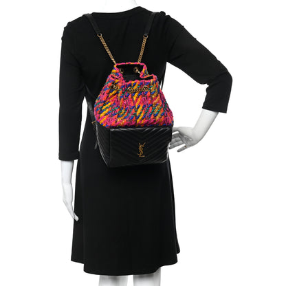 Saint Laurent Tweed Lambskin Matelasse Monogram Joe Backpack Black Rosso Multicolor 2 of 10