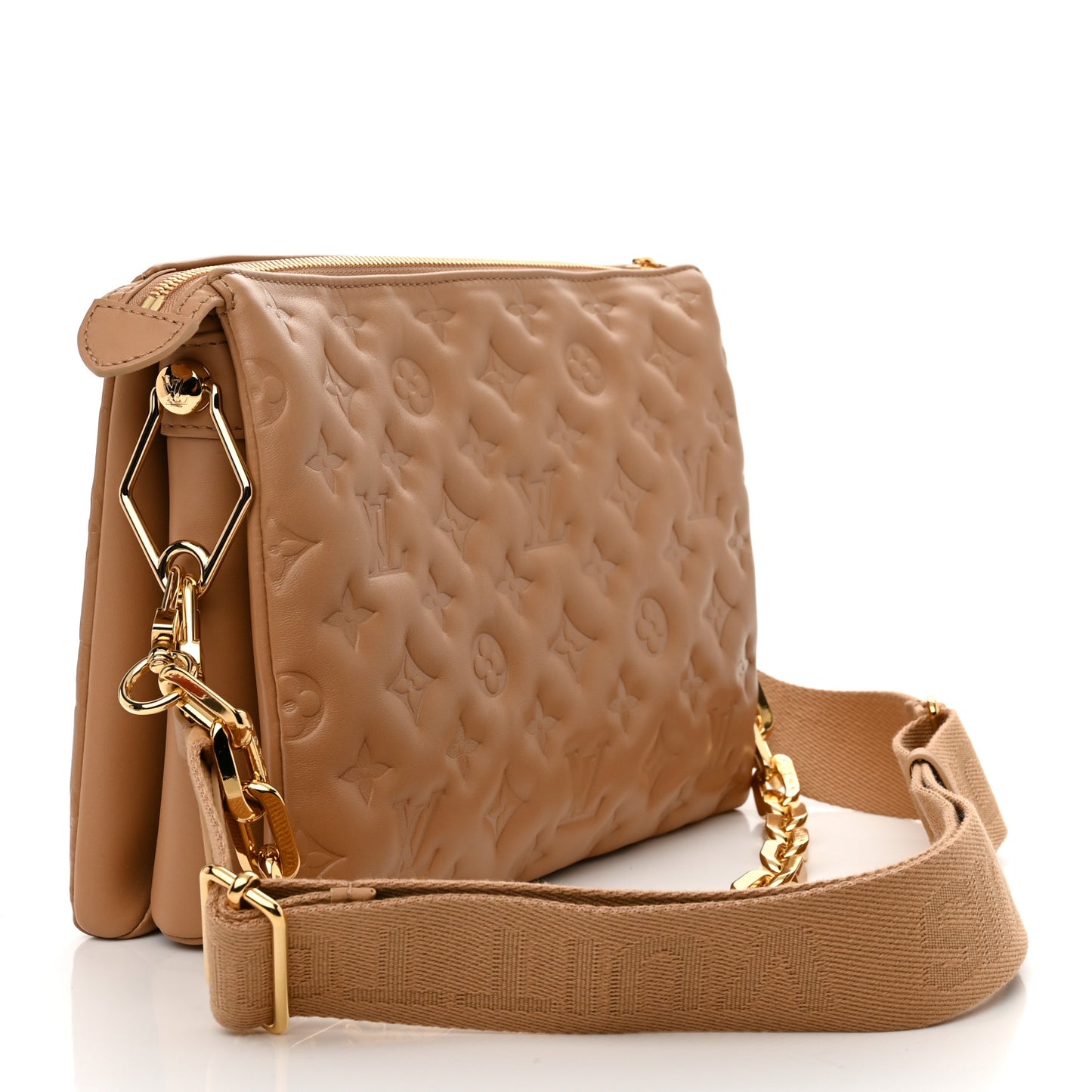 Lambskin Embossed Monogram Coussin PM Camel