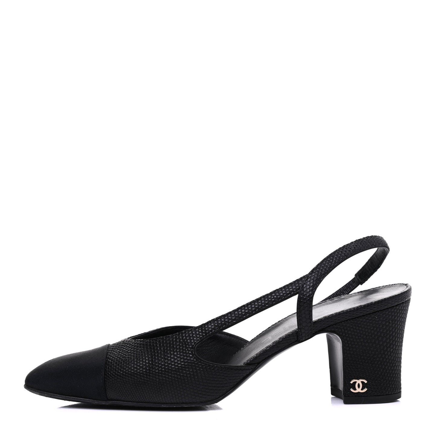 Lizard Grosgrain Cap Toe CC Slingback Sandals 37.5 Black