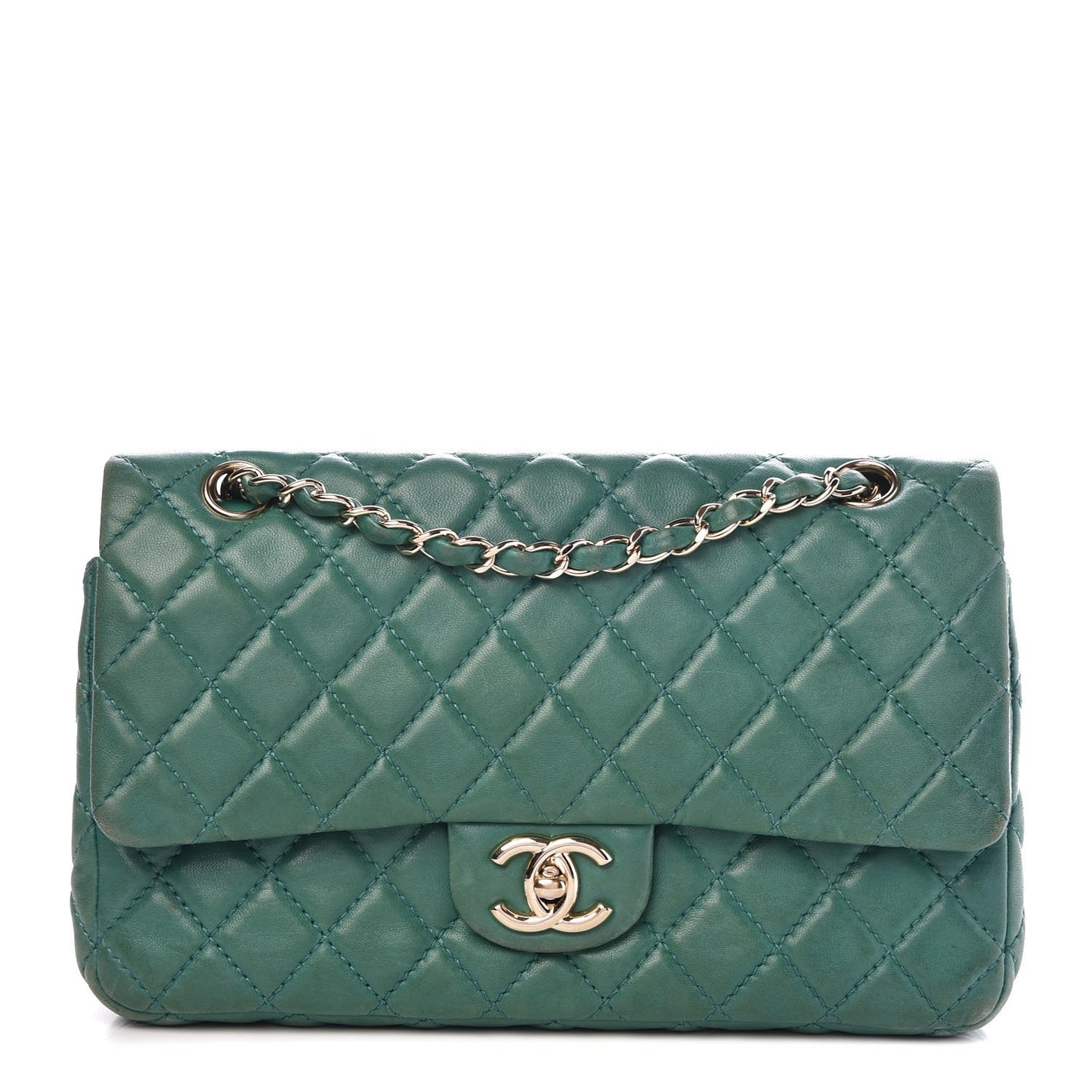 Lambskin Quilted Medium Double Flap Green
