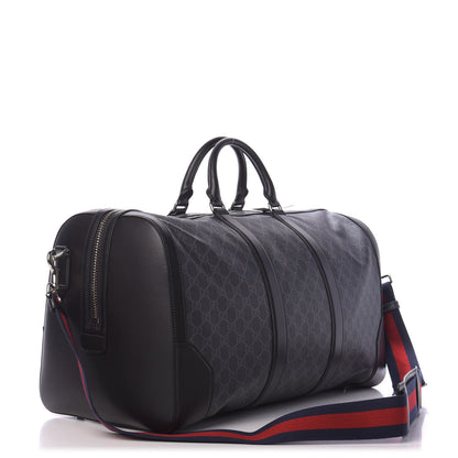 Gucci Soft GG Supreme Monogram Appia Calfskin Web Large Carry On Duffle Bag Black Grey 2 of 11