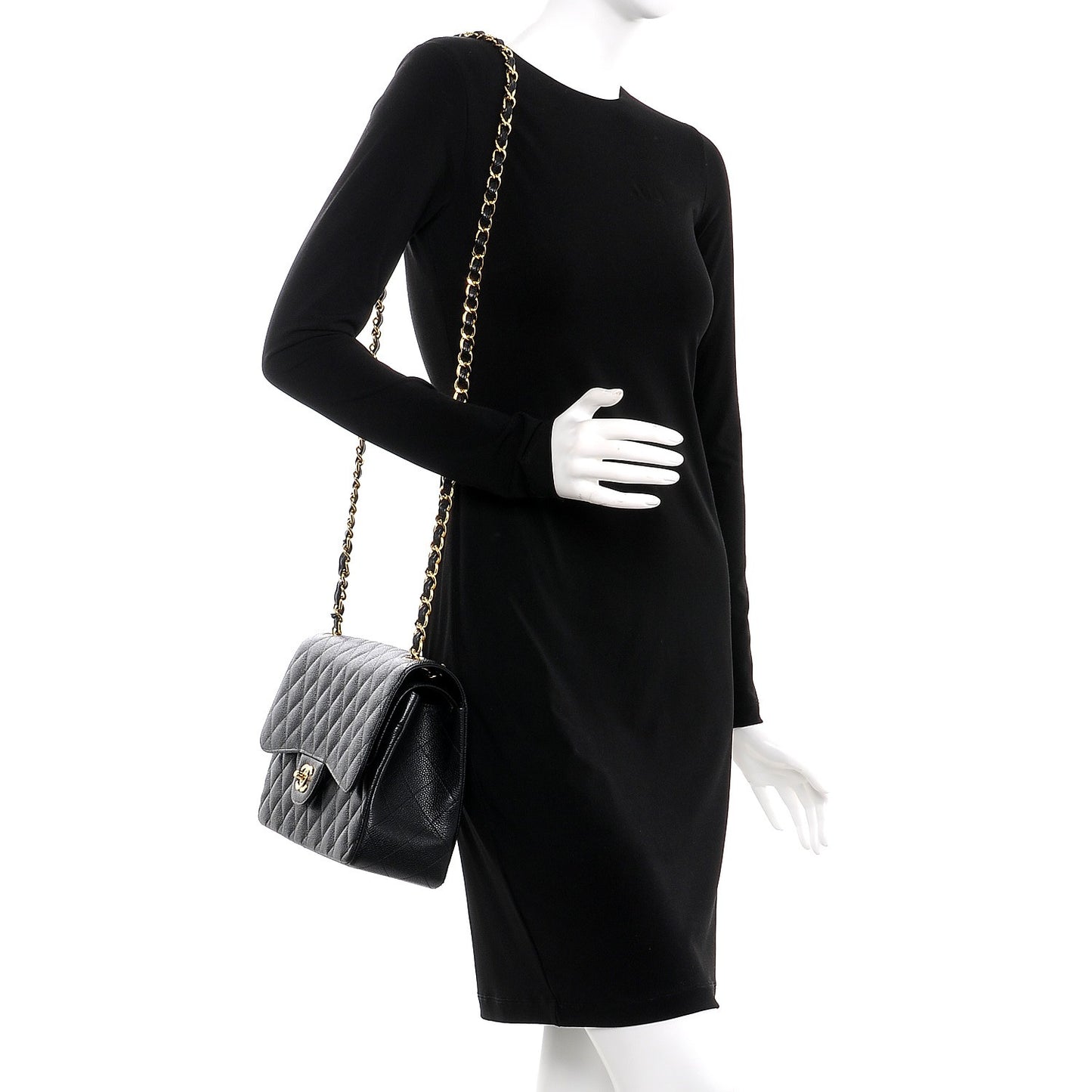 Caviar Quilted Jumbo Double Flap Black