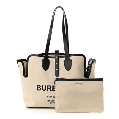 Burberry Cotton Soft Canvas Calfskin Medium Belt Tote Natural Black 1 of 9