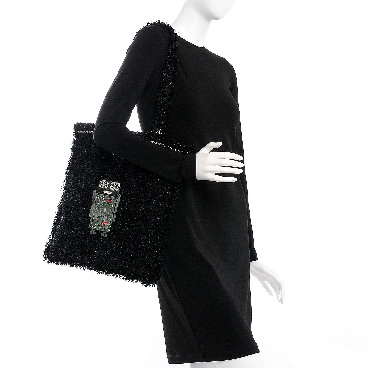 Chanel Tweed Resin Strass Large Robot Shopping Bag Black 2 of 8