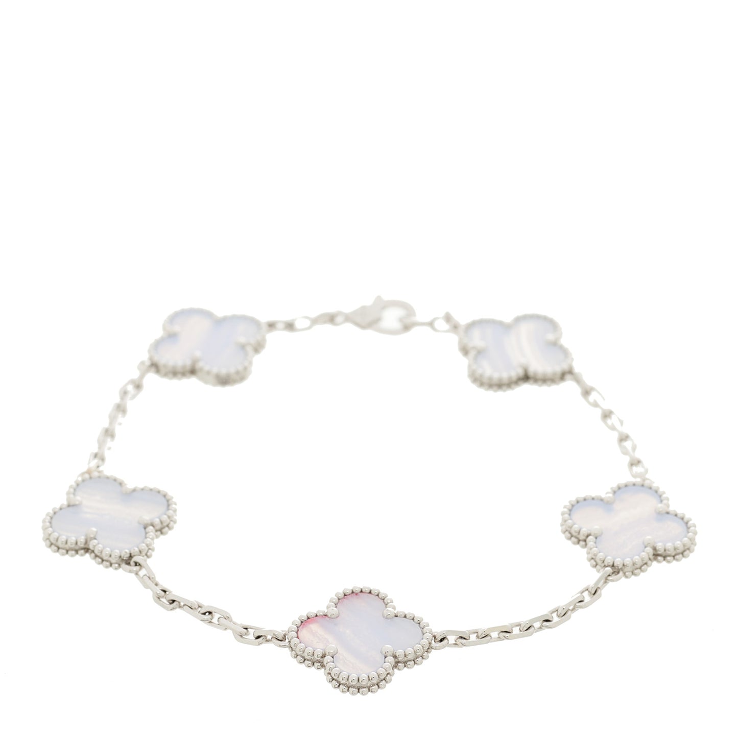 18K White Gold Chalcedony 5 Motifs Vintage Alhambra Bracelet