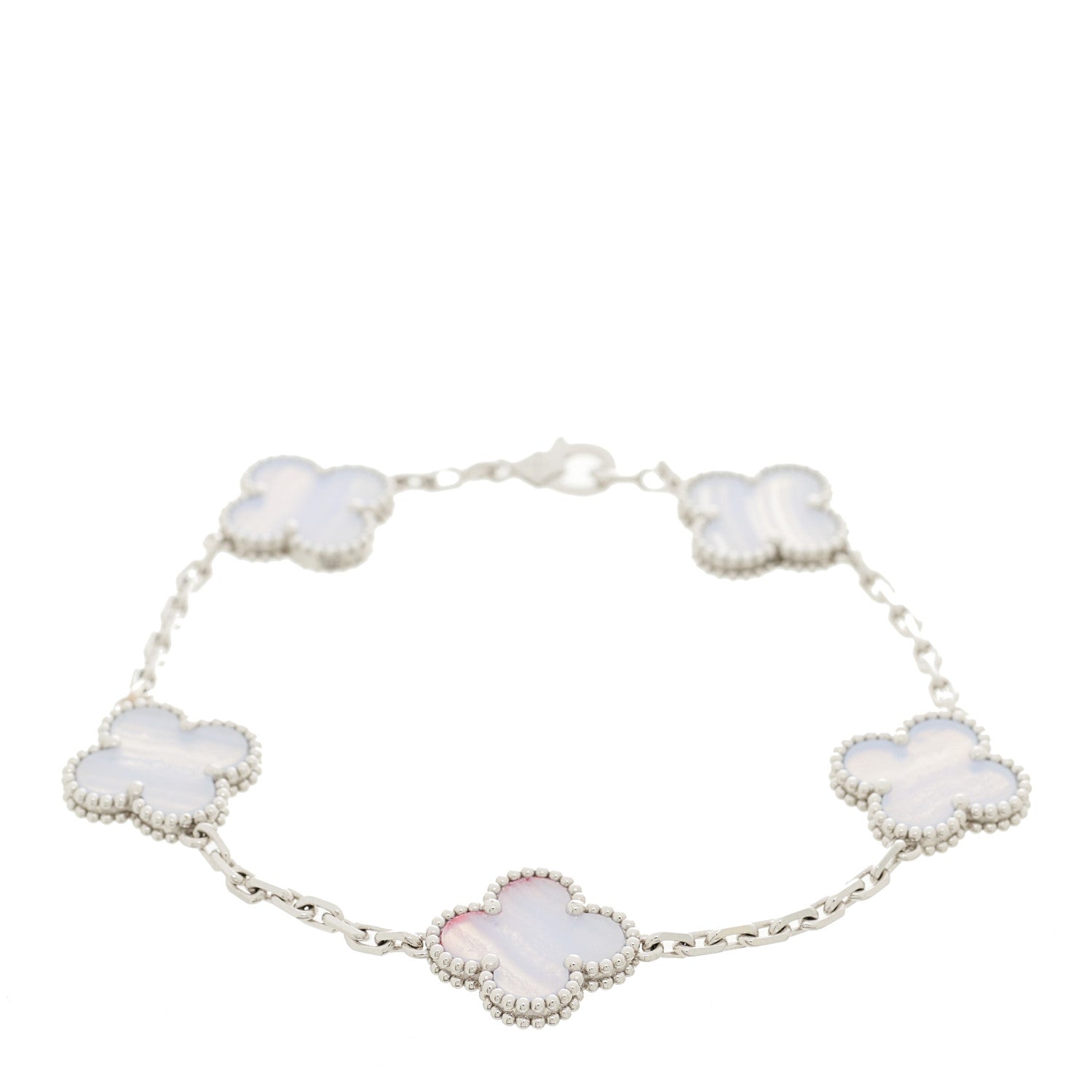 Van Cleef & Arpels 18K White Gold Chalcedony 5 Motifs Vintage Alhambra Bracelet 1 of 4